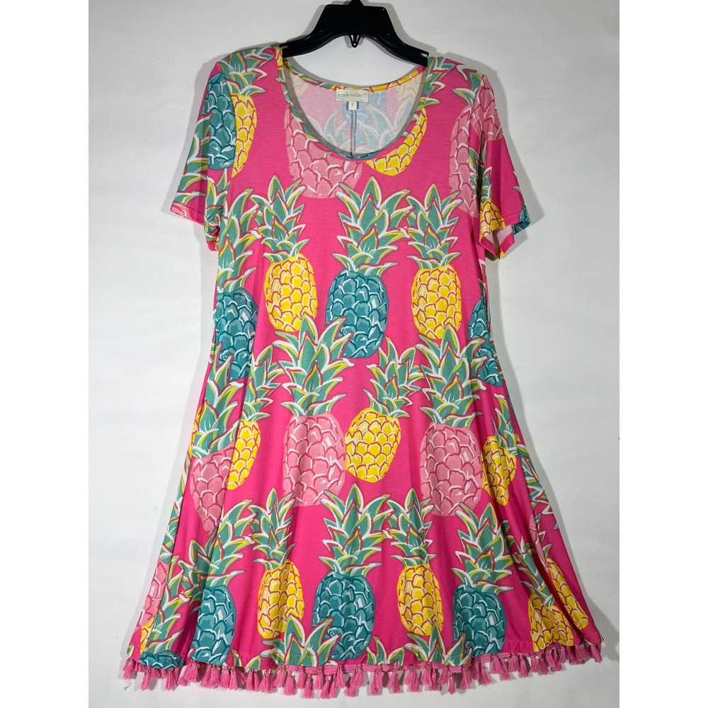 Simply Southern Pink Pineapple Tassel Trim Swing Dress Women S Short Sleeve Vaca